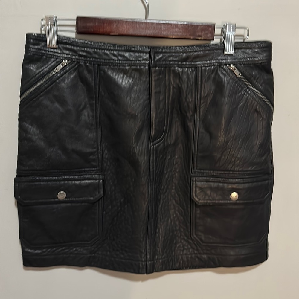 VTG RALPH by Ralph Lauren pebbled leather mini skirt cargo pockets zippers SZ 8